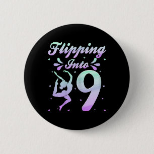 Flipping Into 9 Gymnast Gymnastics 9th Birthday Pa 6 Cm Round Badge