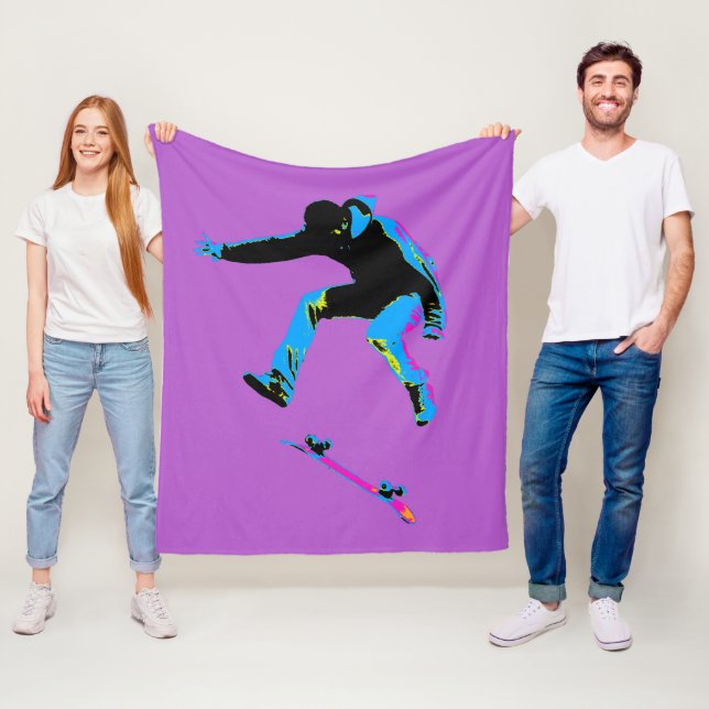 Flipping the Board - Skateboarder Fleece Blanket (In Situ)