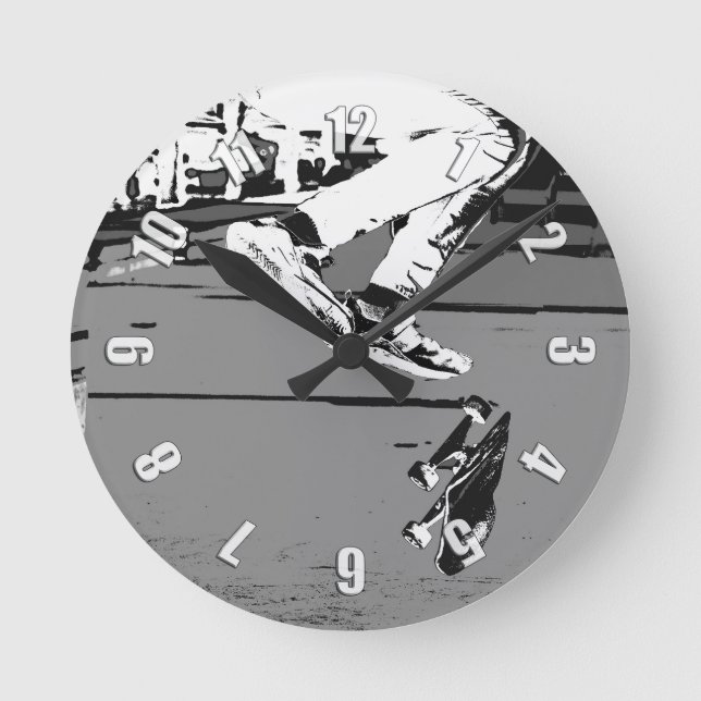 Flipping the Board - Skateboarder Round Clock (Front)