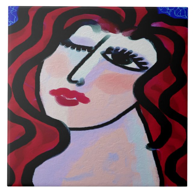 Flirt Abstract Digital Portrait of a Woman Ceramic Tile (Front)