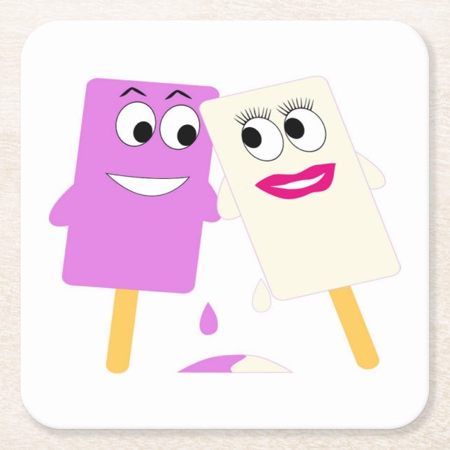 FLIRTING ICE CREAM POPS SQUARE PAPER COASTER (Front)