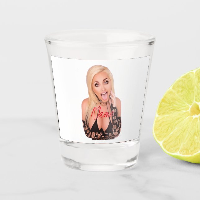 Flirty blonde Thunder_Cove Shot Glass (Front)