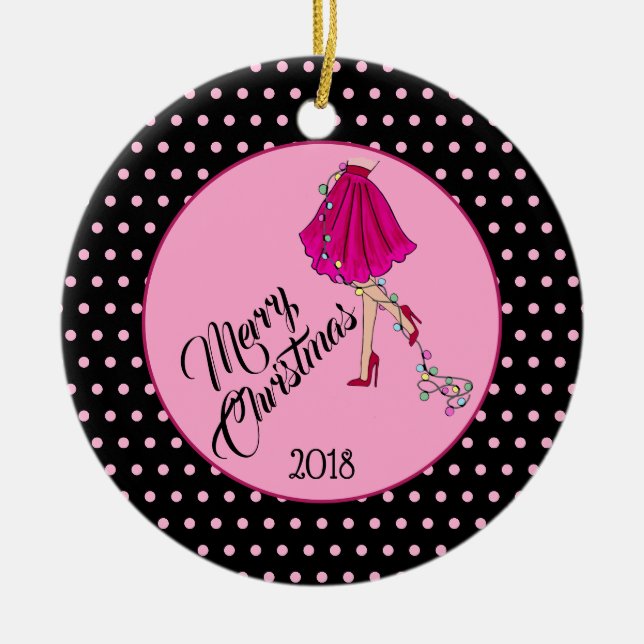 Flirty Christmas Ceramic Ornament (Front)