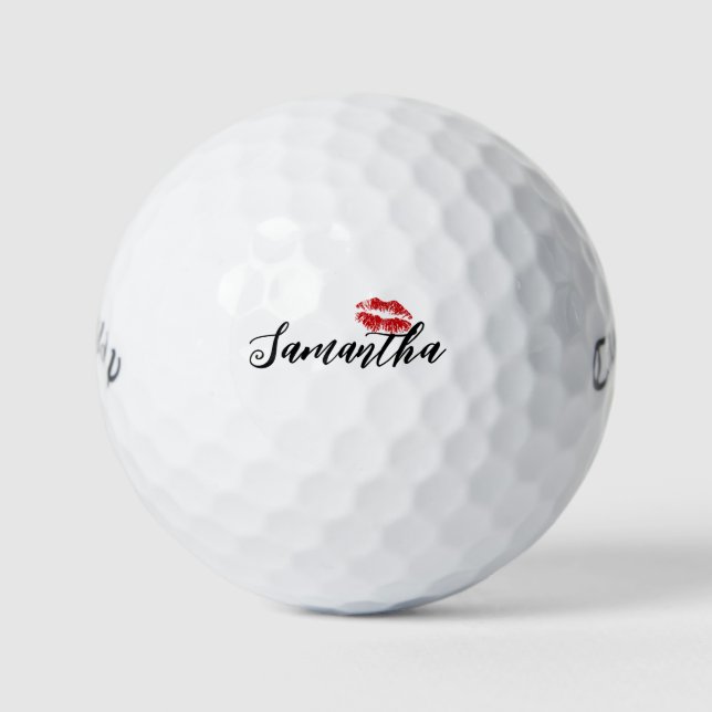 Flirty Fun Customisable Red Lip Valentine's Day Golf Balls (Front)