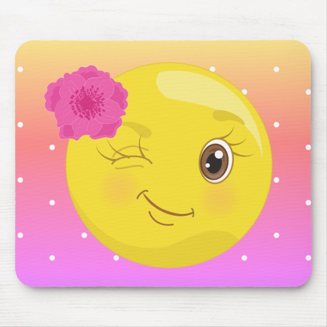 Flirty Girl Wink Emoji Polkadot Mousepad (Front)