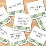 Flirty Love You Green Boyfriend Sticky Note<br><div class="desc">Add a flirty, personal touch to your notes with this fun, customisable notepad! Featuring the playful phrase "ok love you bye" in bold, alternating greens, this notepad is perfect for leaving romantic little reminders to say "I love you." Choose from a variety of colours, backgrounds, and personalise with a name...</div>