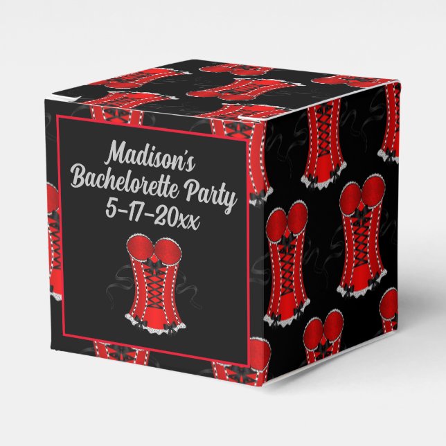 Flirty Red Corset Cube Favour Box (Front Side)