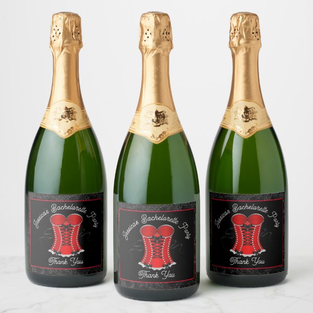 Flirty Red Corset  Sparkling Wine Label (Bottles)
