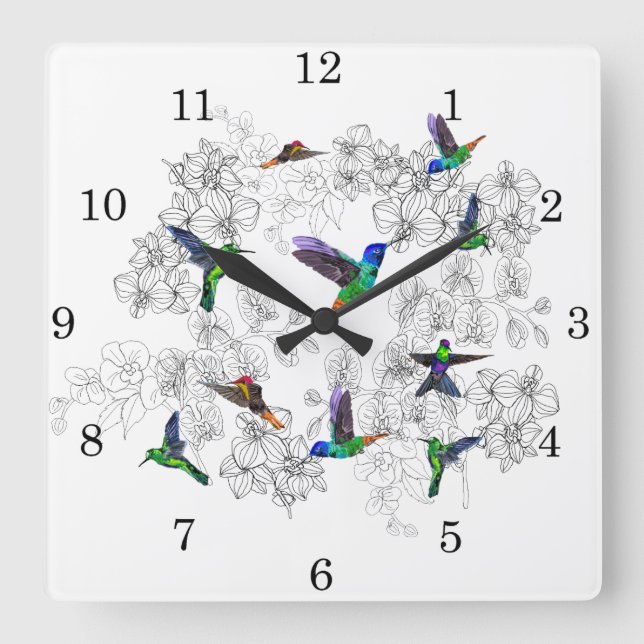 Fliyng Birds Wall Clock with Orchids (Front)