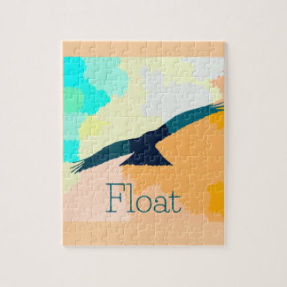 "Float" A stylized bird soaring over watercolour Jigsaw Puzzle