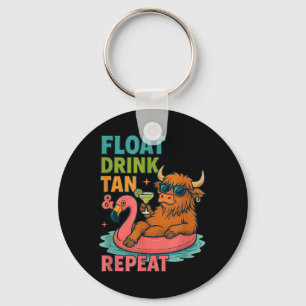 Float Drink Tan Repeat Summer Pool Fun Key Ring