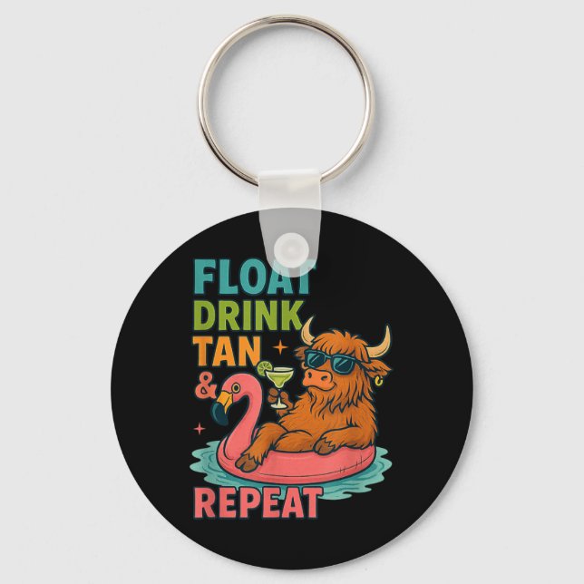 Float Drink Tan Repeat Summer Pool Fun Key Ring (Front)
