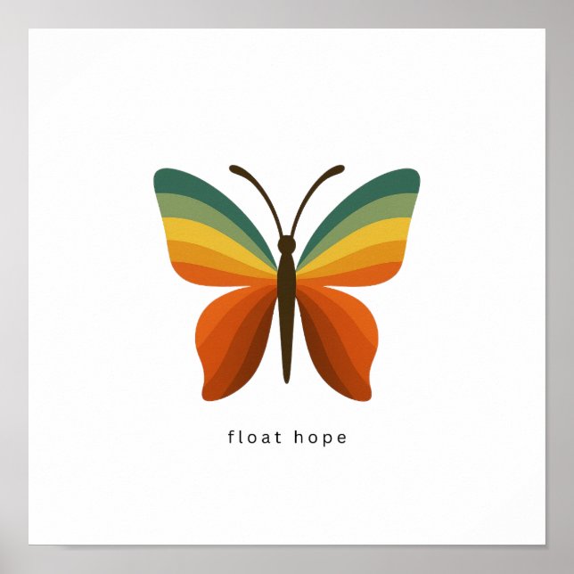 Float Hope Retro Rainbow Butterfly 12x12 Poster (Front)