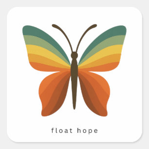 Float Hope Retro Rainbow Butterfly Square Sticker