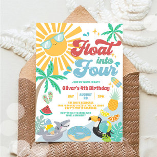 Float In To Four Groovy Summer Beach 4th Birthday  Invitation
