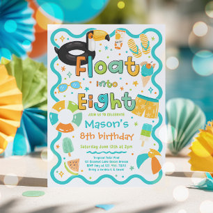 Float Into Eight Summer Pool Party 8th Birthday Invitation