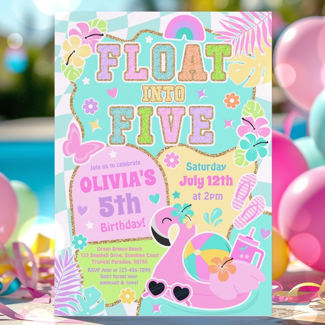 Float Into Five Varsity Preppy Girl 5th Birthday Invitation (Creator Uploaded)