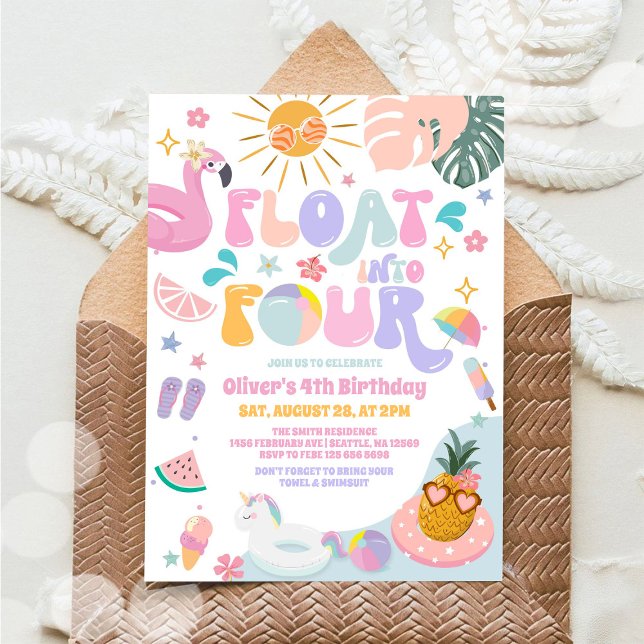 Float Into Four Pool Party Summer 4th Birthday Invitation (Creator Uploaded)