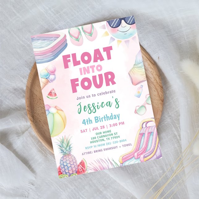 Float Into Four - Summer Girl Birthday Party Invitation (Creator Uploaded)