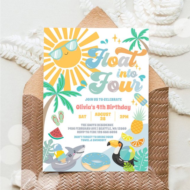 Float Into Four Summer Party 4th Birthday Invitation (Creator Uploaded)