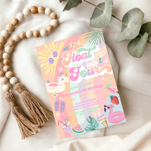 Float Into Four Summer Rainbow Sun 4th Birthday  Invitation