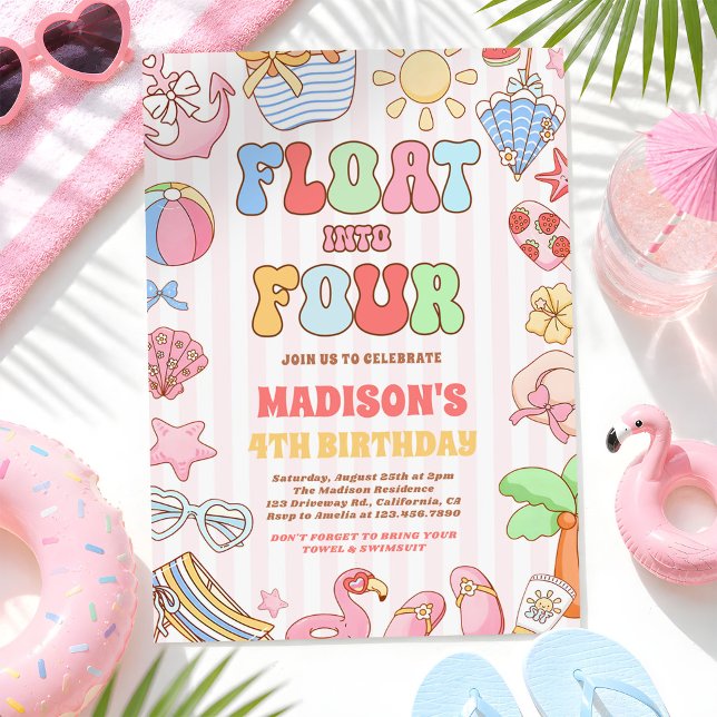 Float Into Four Tropical Beach 4th Birthday Party Invitation (Creator Uploaded)