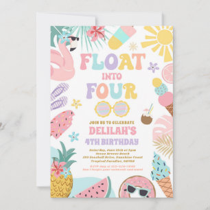 Float Into Four Tropical Beach 4th Birthday Party Invitation