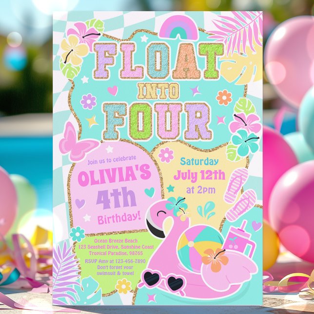 Float Into Four Varsity Preppy Girl 4th Birthday Invitation (Creator Uploaded)