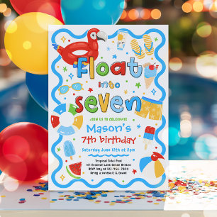 Float Into Seven Summer Pool Party 7th Birthday Invitation