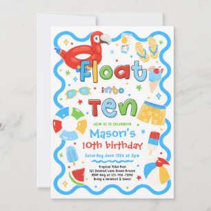 Float Into Ten Summer Pool Party 10th Birthday Invitation