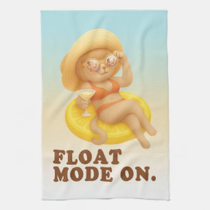 Float Mode On: Summer Cat Lemon Pool Party Art Tea Towel