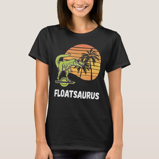 Float Rex Dino Retro Sunset Electric Skateboard On T-Shirt (Front)