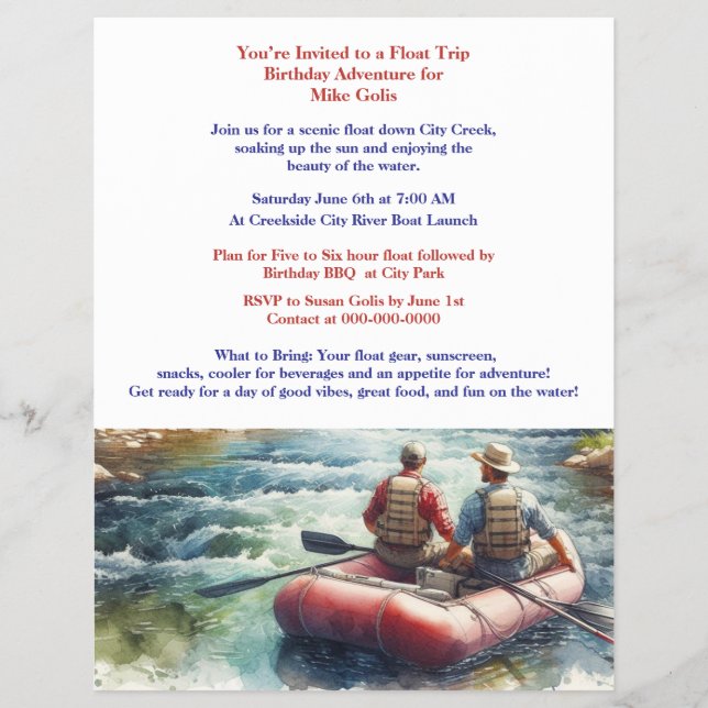 Float Trip Birthday Adventure Flyer (Front)