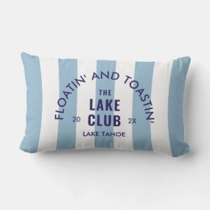Floatin' And Toastin' The Lake Club Blue Stripe Lumbar Cushion