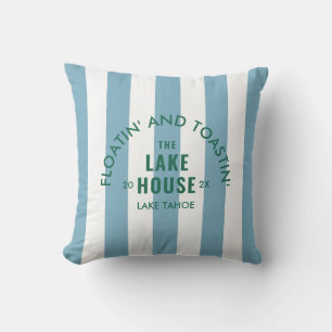 Floatin' And Toastin' The Lake House Blue Stripe Cushion