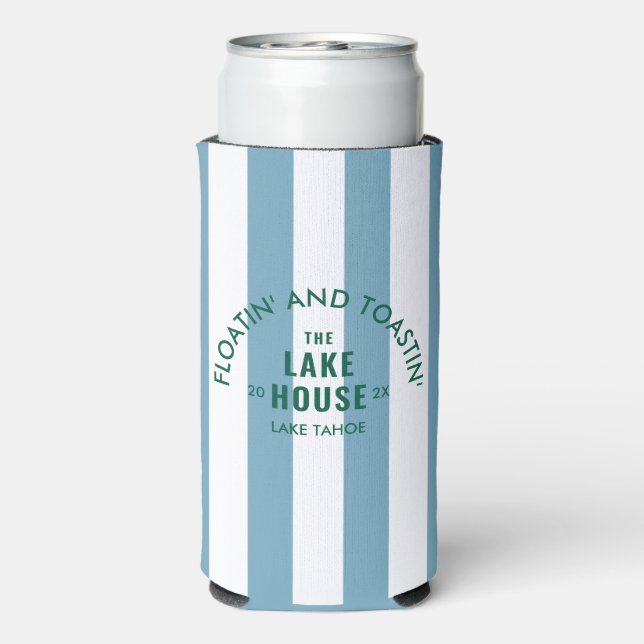 Floatin' And Toastin' The Lake House Blue Stripe Seltzer Can Cooler (Seltzer Back)