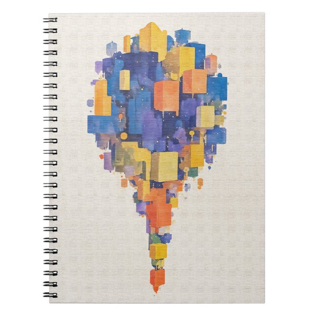 Floating Abstract City Cubes Watercolor Geometric Notebook (Front)