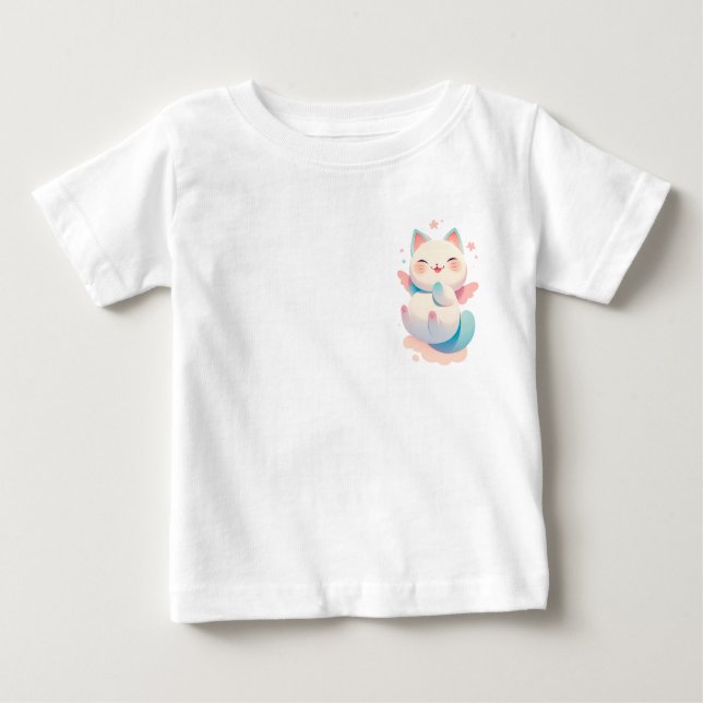 Floating Angel Cat - Whimsical Pastel Fantasy Art Baby T-Shirt (Front)