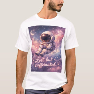 Floating Astronaut Coffee Lover Funny Space T-Shirt