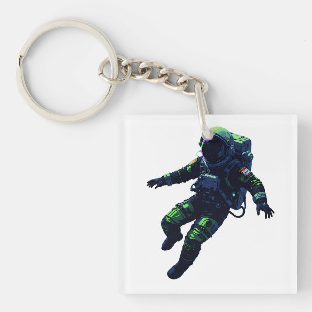 Floating Astronaut in Space Suit Illustration Key Ring (Front)