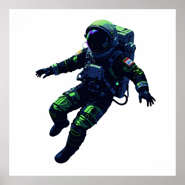 Floating Astronaut in Space Suit Illustration Poster (Front)