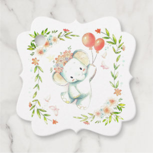 Floating Baby Elephant with Balloons  Favour Tags