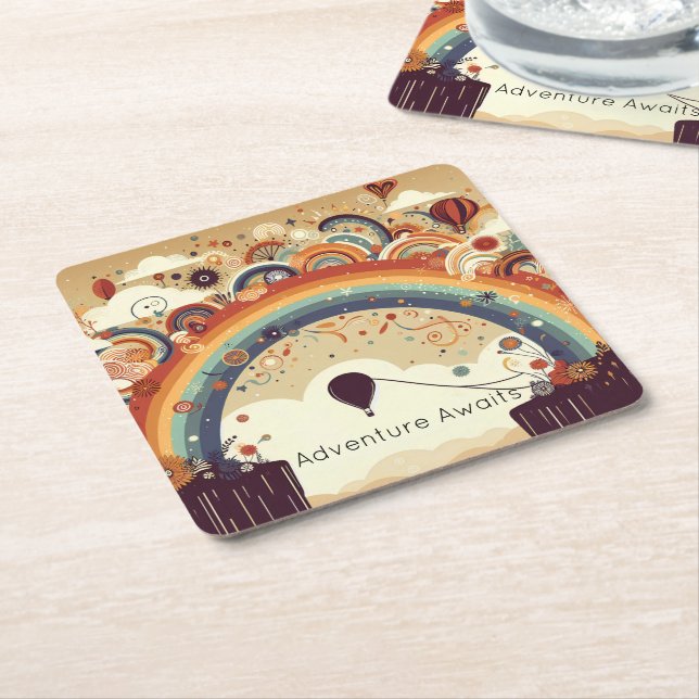 Floating Balloon Square Paper Coaster (Angled)