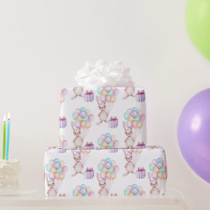 Floating Balloons Bunny Rabbit in Pastels Wrapping Paper