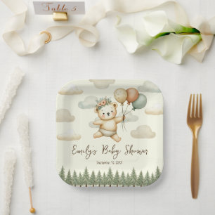 Floating Bear Adventures Baby Shower Paper Plate