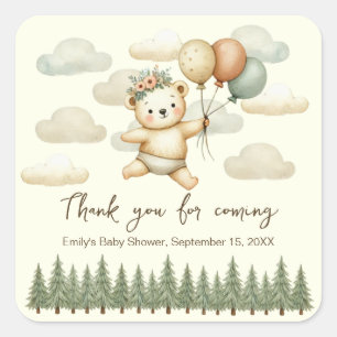 Floating Bear Adventures Baby Shower Square Sticker