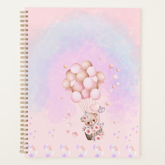 Floating Bear with Balloons – Soft Pastel Dreamsca Planner (Front)