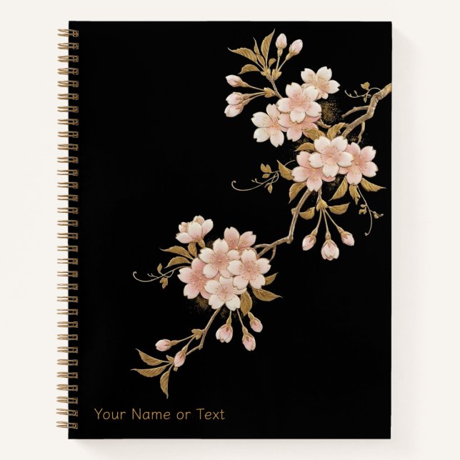 Floating Blossoms: The Maki-e Style Sakura & Gold Notebook (Front)