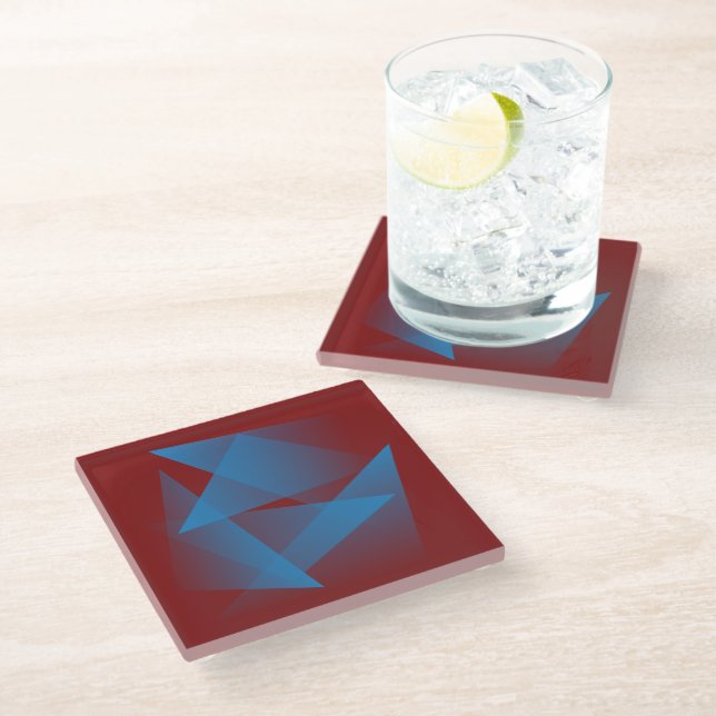 Floating blue fragments glass coaster (Angled)