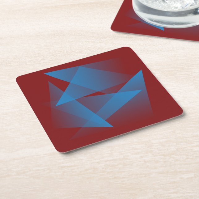 Floating blue fragments square paper coaster (Angled)